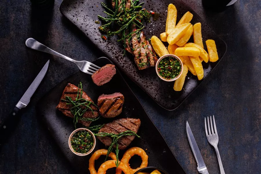 steak plated dishes