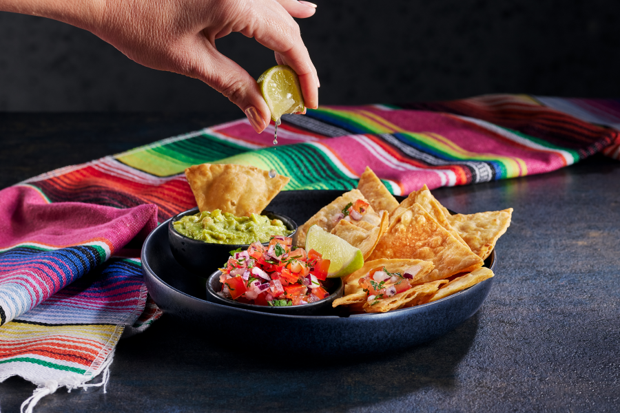 Corn Tortilla Chips with Guacamole and Pico De Gallo